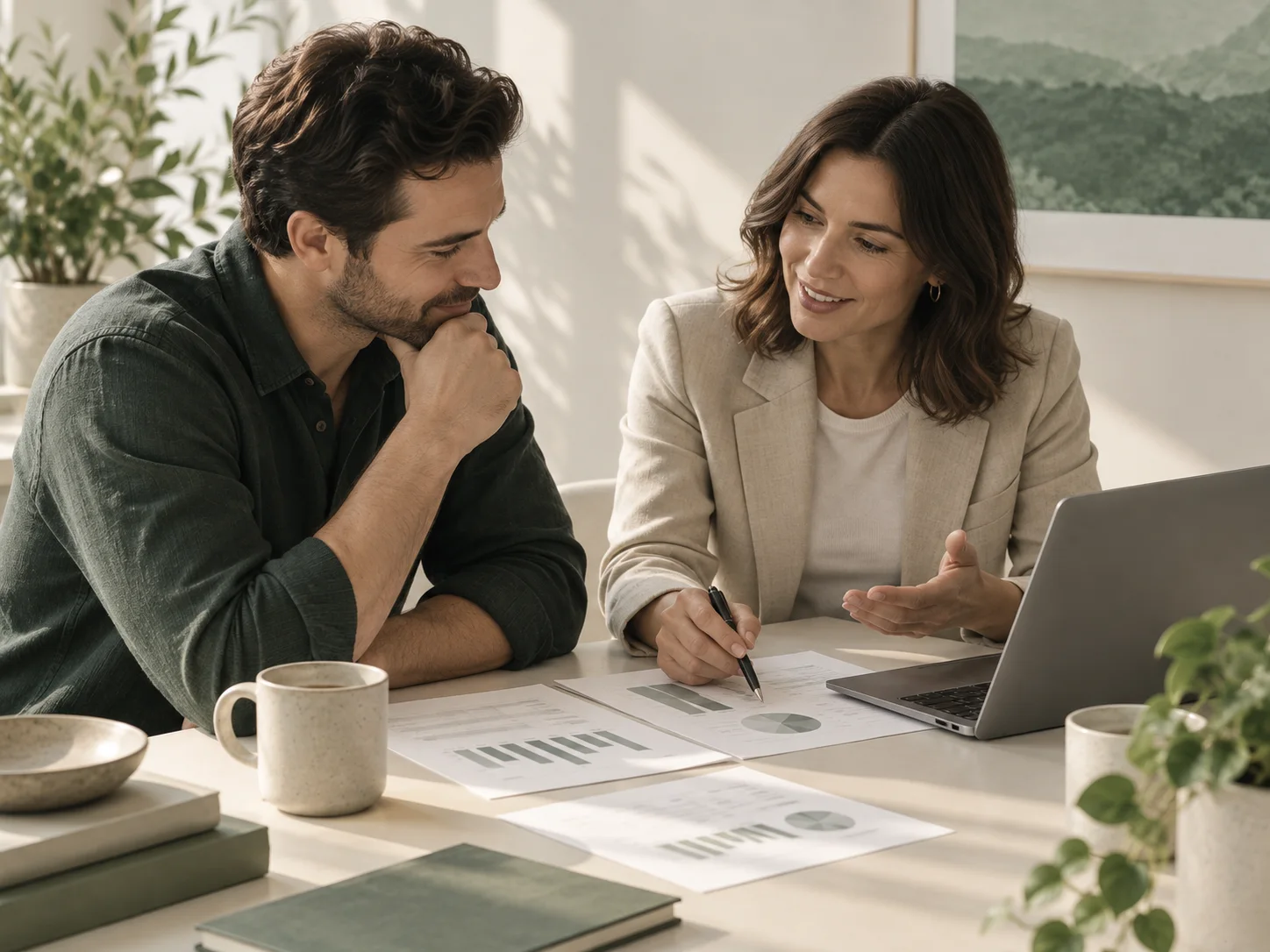 An accountant and a business owner reviewing financial reports together